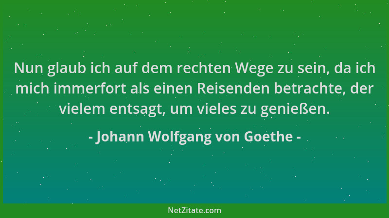 Johann Wolfgang von Goethe - Nun glaub ich auf dem rechten Wege zu sein, da ich mich immerfort als einen Reisenden betracht...