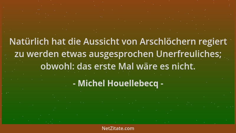 Michel Houellebecq - Natürlich hat die Aussicht von Arschlöchern regiert zu werden etwas ausgesprochen Unerfreuliches; obwo...