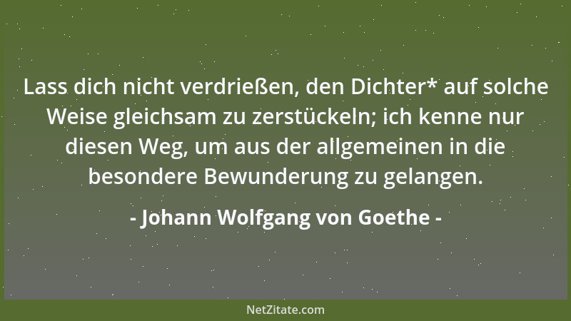 Johann Wolfgang von Goethe - Lass dich nicht verdrießen, den Dichter* auf solche Weise gleichsam zu zerstückeln; ich kenne...