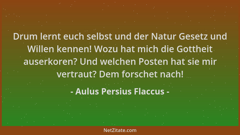 Aulus Persius Flaccus - Drum lernt euch selbst und der Natur Gesetz und Willen kennen! Wozu hat mich die Gottheit auserkore...