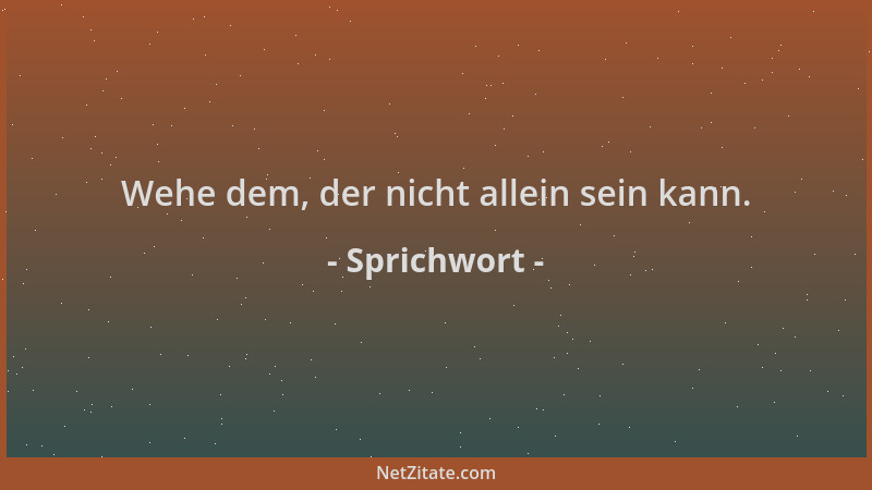 Sprichwort - Wehe dem, der nicht allein sein kann....