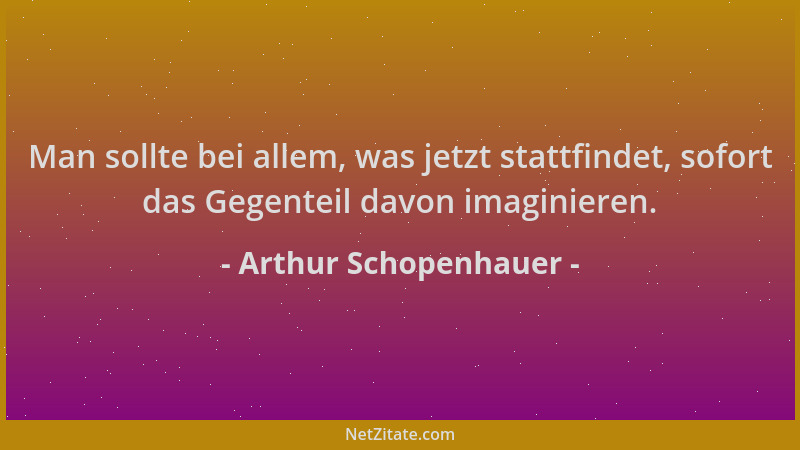 Arthur Schopenhauer - Man sollte bei allem, was jetzt stattfindet, sofort das Gegenteil davon imaginieren....