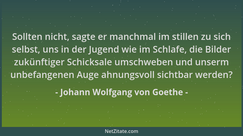 Johann Wolfgang von Goethe - Sollten nicht, sagte er manchmal im stillen zu sich selbst, uns in der Jugend wie im Schlafe,...