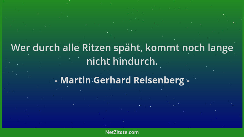 Martin Gerhard Reisenberg - Wer durch alle Ritzen späht, kommt noch lange nicht hindurch....