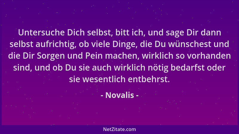 Novalis - Untersuche Dich selbst, bitt ich, und sage Dir dann selbst aufrichtig, ob viele Dinge, die Du wünschest und die D...
