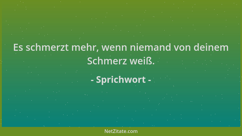 Sprichwort - Es schmerzt mehr, wenn niemand von deinem Schmerz weiß....