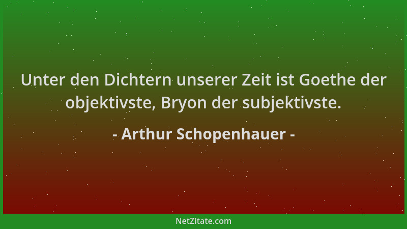 Arthur Schopenhauer - Unter den Dichtern unserer Zeit ist Goethe der objektivste, Bryon der subjektivste....