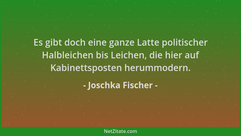 Joschka Fischer - Es gibt doch eine ganze Latte politischer Halbleichen bis Leichen, die hier auf Kabinettsposten herummode...