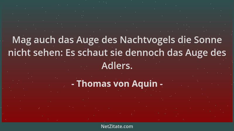 Thomas von Aquin - Mag auch das Auge des Nachtvogels die Sonne nicht sehen: Es schaut sie dennoch das Auge des Adlers....