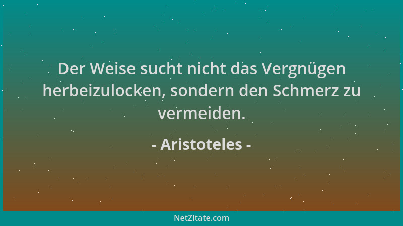 Aristoteles - Der Weise sucht nicht das Vergnügen herbeizulocken, sondern den Schmerz zu vermeiden....