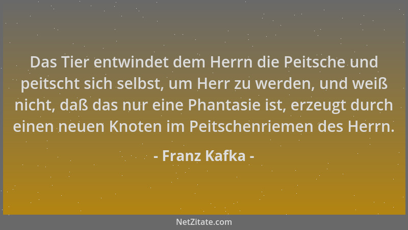 Franz Kafka - Das Tier entwindet dem Herrn die Peitsche und peitscht sich selbst, um Herr zu werden, und weiß nicht, daß da...