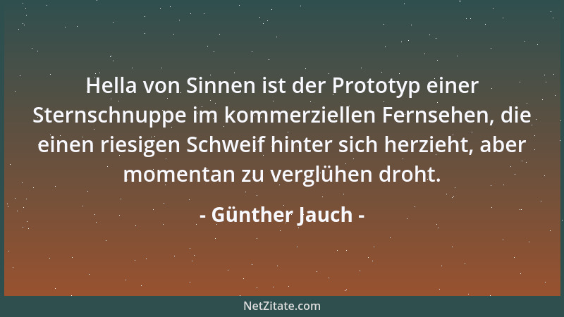 Günther Jauch - Hella von Sinnen ist der Prototyp einer Sternschnuppe im kommerziellen Fernsehen, die einen riesigen Schwei...