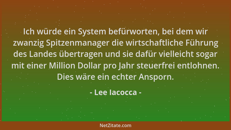 Lee Iacocca - Ich würde ein System befürworten, bei dem wir zwanzig Spitzenmanager die wirtschaftliche Führung des Landes ü...