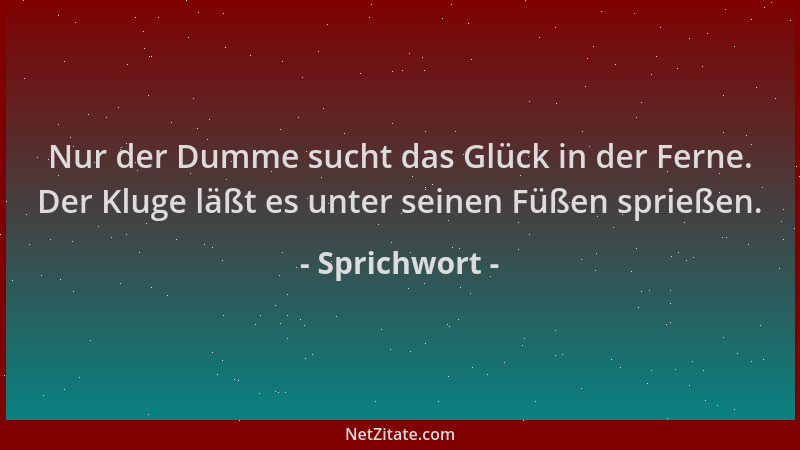 Sprichwort - Nur der Dumme sucht das Glück in der Ferne. Der Kluge läßt es unter seinen Füßen sprießen....