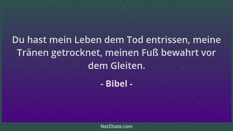 Bibel - Du hast mein Leben dem Tod entrissen, meine Tränen getrocknet, meinen Fuß bewahrt vor dem Gleiten....