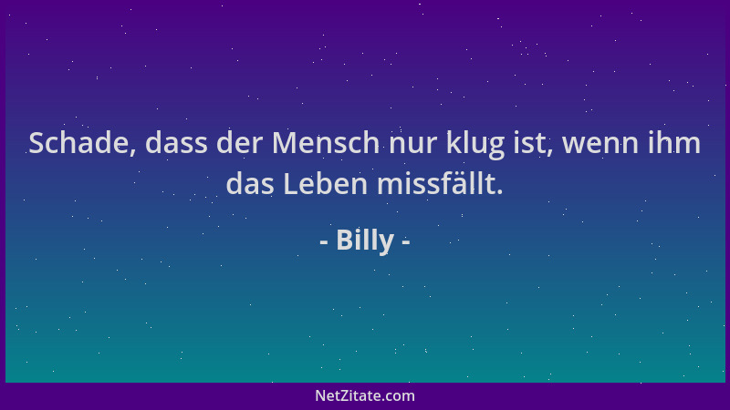 Billy - Schade, dass der Mensch nur klug ist, wenn ihm das Leben missfällt....