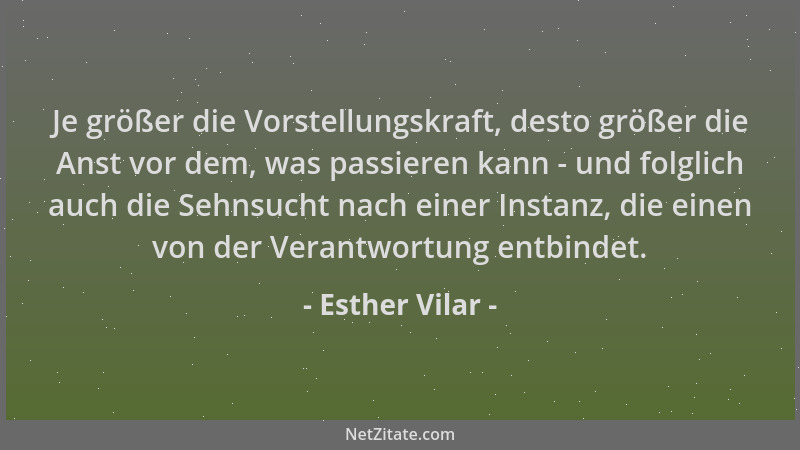 Esther Vilar - Je größer die Vorstellungskraft, desto größer die Anst vor dem, was passieren kann - und folglich auch die S...