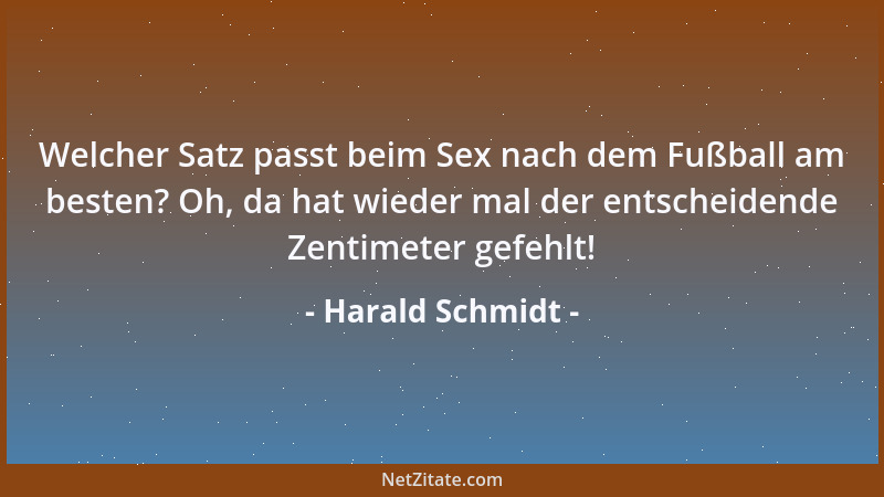 Harald Schmidt - Welcher Satz passt beim Sex nach dem Fußball am besten? Oh, da hat wieder mal der entscheidende Zentimeter...