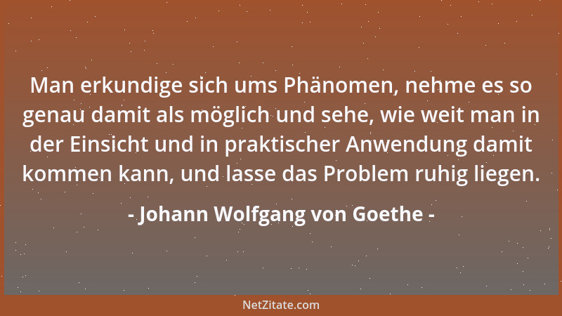 Johann Wolfgang von Goethe - Man erkundige sich ums Phänomen, nehme es so genau damit als möglich und sehe, wie weit man in...