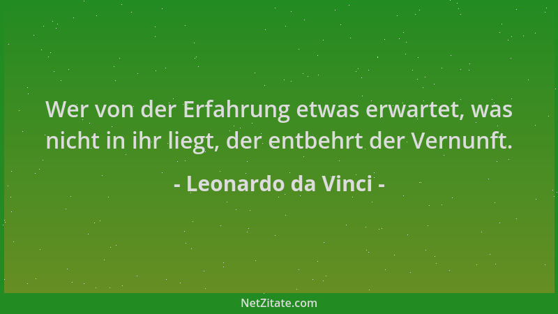 Leonardo da Vinci - Wer von der Erfahrung etwas erwartet, was nicht in ihr liegt, der entbehrt der Vernunft....