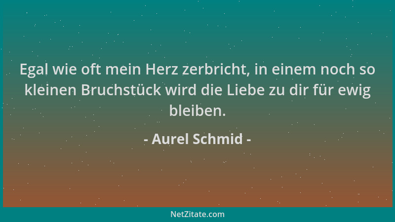 Aurel Schmid - Egal wie oft mein Herz zerbricht, in einem noch so kleinen Bruchstück wird die Liebe zu dir für ewig bleiben...