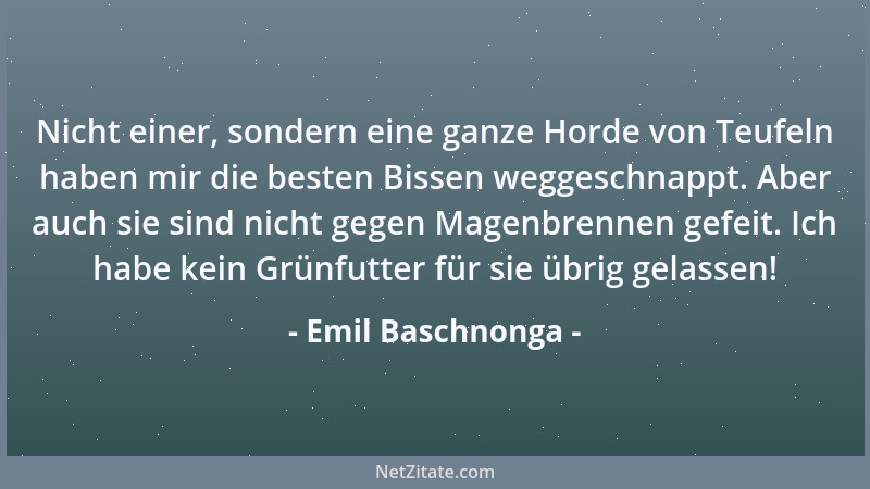 Emil Baschnonga - Nicht einer, sondern eine ganze Horde von Teufeln haben mir die besten Bissen weggeschnappt. Aber auch si...