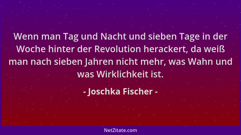 Joschka Fischer - Wenn man Tag und Nacht und sieben Tage in der Woche hinter der Revolution herackert, da weiß man nach sie...