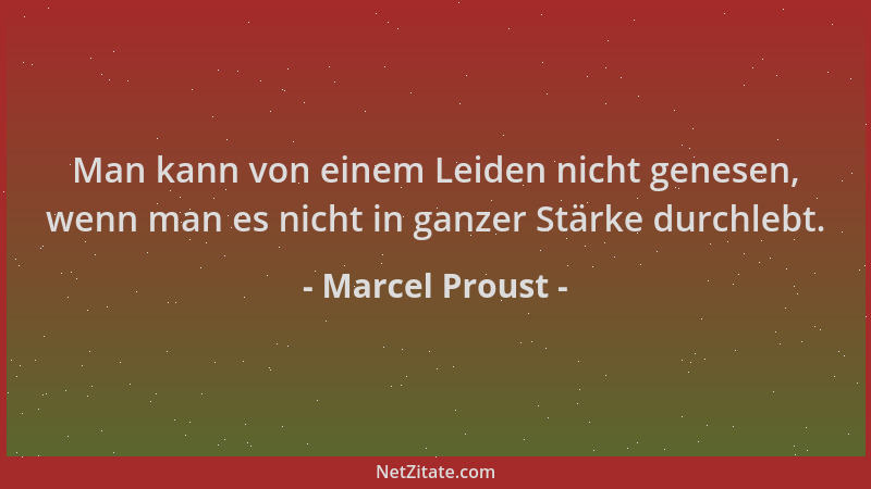 Marcel Proust - Man kann von einem Leiden nicht genesen, wenn man es nicht in ganzer Stärke durchlebt....
