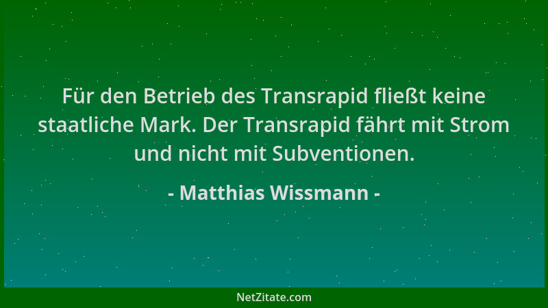 Matthias Wissmann - Für den Betrieb des Transrapid fließt keine staatliche Mark. Der Transrapid fährt mit Strom und nicht m...