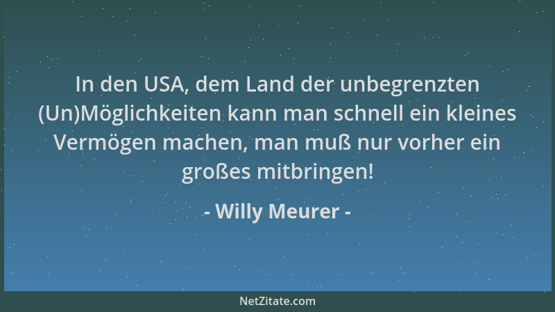 Willy Meurer - In den USA, dem Land der unbegrenzten (Un)Möglichkeiten kann man schnell ein kleines Vermögen machen, man mu...