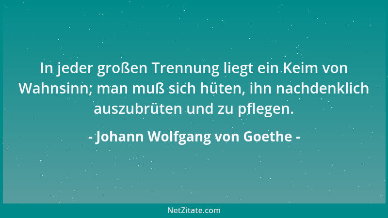 Johann Wolfgang von Goethe - In jeder großen Trennung liegt ein Keim von Wahnsinn; man muß sich hüten, ihn nachdenklich aus...