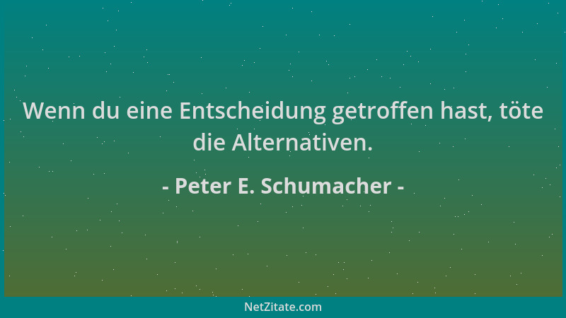 Peter E. Schumacher - Wenn du eine Entscheidung getroffen hast, töte die Alternativen....