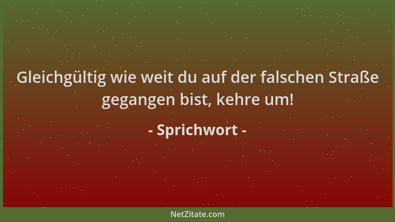 Sprichwort - Gleichgültig wie weit du auf der falschen Straße gegangen bist, kehre um!...