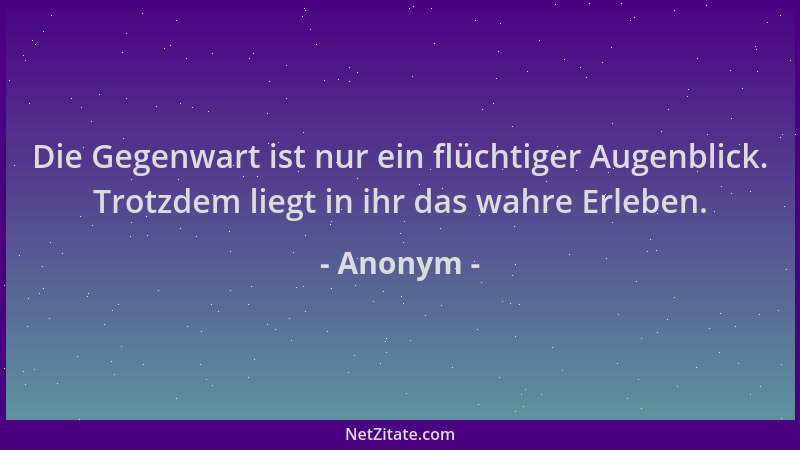 Anonym - Die Gegenwart ist nur ein flüchtiger Augenblick. Trotzdem liegt in ihr das wahre Erleben....