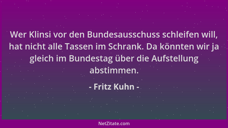 Fritz Kuhn - Wer Klinsi vor den Bundesausschuss schleifen will, hat nicht alle Tassen im Schrank. Da könnten wir ja gleich...