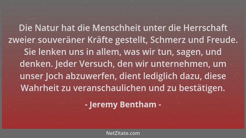 Jeremy Bentham - Die Natur hat die Menschheit unter die Herrschaft zweier souveräner Kräfte gestellt, Schmerz und Freude. S...