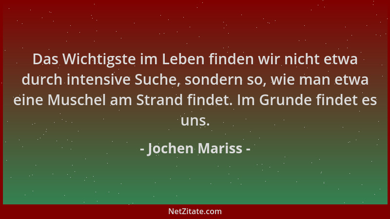 Jochen Mariss - Das Wichtigste im Leben finden wir nicht etwa durch intensive Suche, sondern so, wie man etwa eine Muschel...